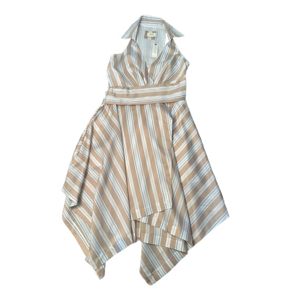 Anthropologie Maeve NWT Tan Striped Asymmetrical Wrap Shirt Dress Size 10 - Picture 7 of 12